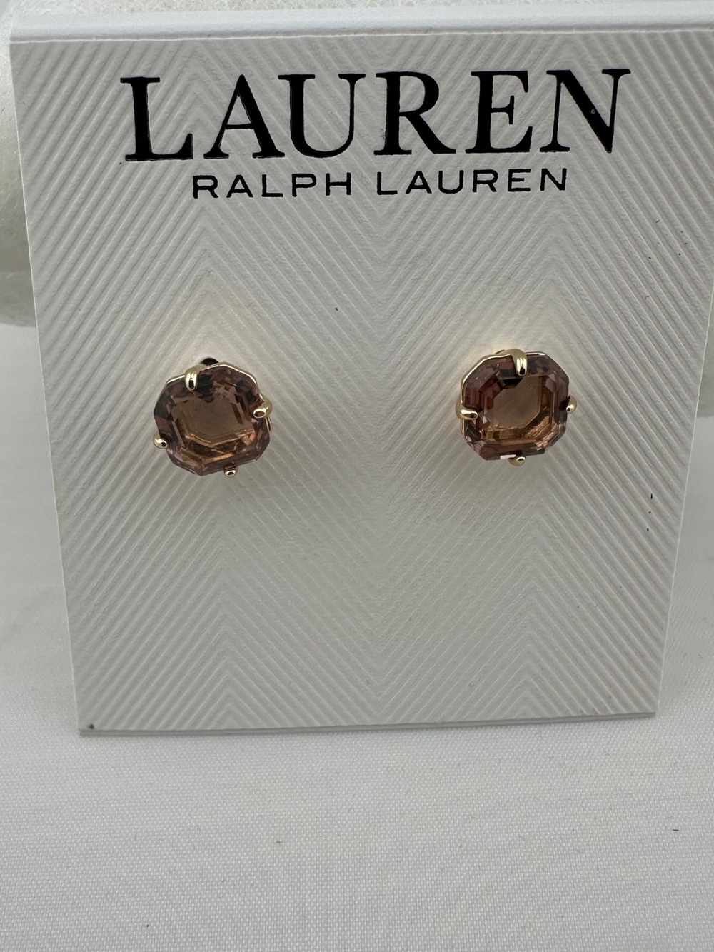 Lauren Ralph Lauren Gold-Tone Smoky Brown Crystal Octagon Stud Earrings - Picture 3 of 3